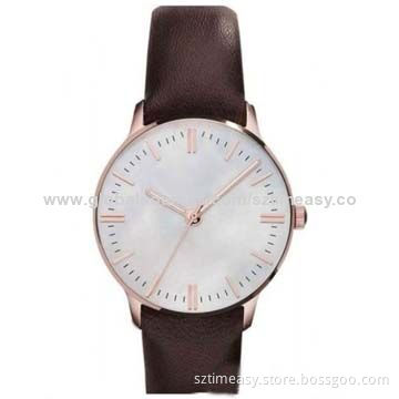 Fashion Metal Gift Watch with Genuine Leather Band